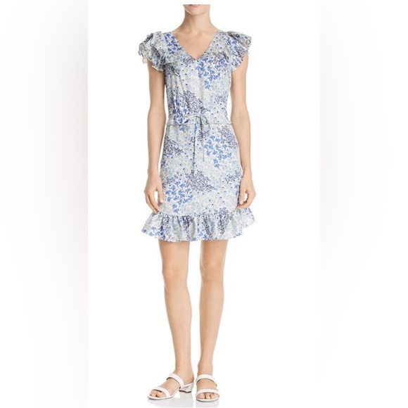 Rebecca Taylor Dresses & Skirts - Rebecca Taylor Blue Floral Silk Ruffle Dress Size 4